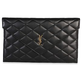 Autre Marque Saint Laurent Black Matelasse Lambskin Paris Pouch