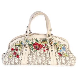 Christian Dior Vintage Beige Multicolor Floral Diorissimo Canvas Bowler Bag