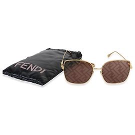 Occhiali da sole Baguette Square Fendi Gold FF con lenti a specchio quadrate