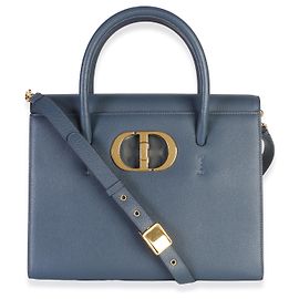 Christian Dior St. Honore Tote Large aus blauem genarbtem Kalbsleder