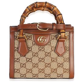 Mini Diana Tote Gucci in New Canvas e pelle di vitello Charisma marrone con monogramma GG e cristalli