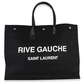 Autre Marque Tote Saint Laurent Rive Gauche in lino e pelle di vitello nera