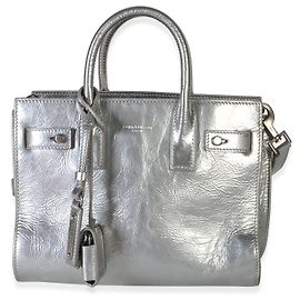 Autre Marque Saint Laurent Nano Supple Sac De Jour in pelle di vitello stropicciata metallizzata argento