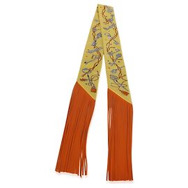 Hermès Jaune Argent Orange Vif Silk Les Cles A Pois Silk Fringe Twilly