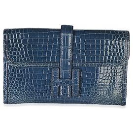 Hermès Bleu Roi Shiny Crocodile Porosus Mini Jige Clutch