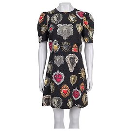 Vestido forrado de mezcla de seda estampado negro Dolce & Gabbana - Talla L De segunda mano
