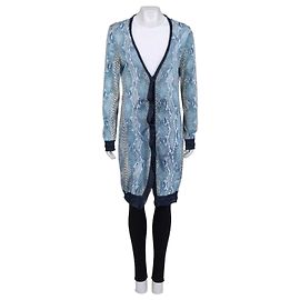 Cardigã longo em viscose com estampa animal Roberto Cavalli Sz.42 usado