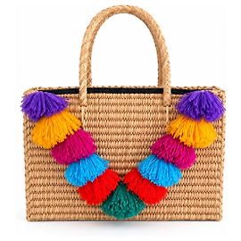 Autre Marque Nannacay Saco Tote em Ráfia com Borlas Multicoloridas