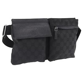 GUCCI GG Canvas Waist bag Black Silver 28566