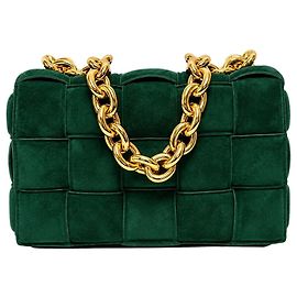 Bottega Veneta Bolsa Chain Cassette em camurça verde