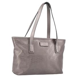 GUCCI GG Implementation Tote Bag PVC Leather Silver 211138