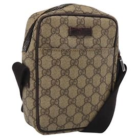 GUCCI GG Supreme Shoulder Bag PVC Beige Silver 122754