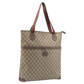 GUCCI GG Supreme Web Sherry Line Tote Bag PVC Beige 002 983 0163