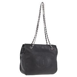 CHANEL Chain Shoulder Tote Bag Leather Black Silver CC