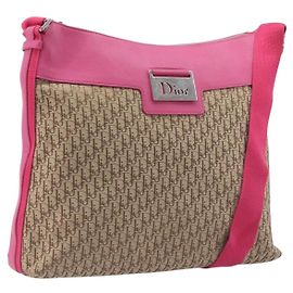 Christian Dior Trotter Canvas Shoulder Bag Beige Silver