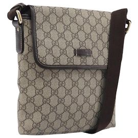 GUCCI GG Supreme Shoulder Bag PVC Brown Gold Tone 223666