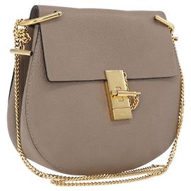 Chloé Chloe Chain Drew Shoulder Bag Leather Beige Gold Tone