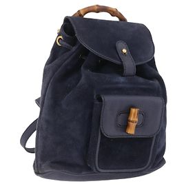 GUCCI Bamboo Rucksack Wildleder Navy Gold 003 1998 0030