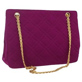 CHANEL Matelasse Chain Shoulder Bag Cotton Purple Gold CC