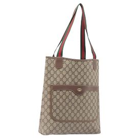 GUCCI GG Supreme Web Sherry Line Tote Bag PVC Beige Gold 002 58 6487