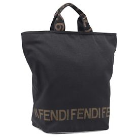 FENDI Hand Bag Canvas Black Silver 26488