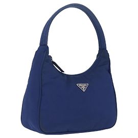 PRADA Bolso Pouch de Mano Nylon Azul Plata
