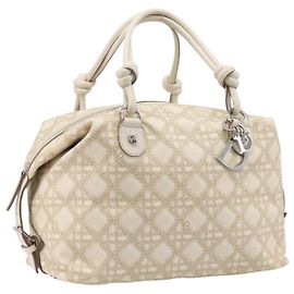 Christian Dior Panarea Hand Bag Canvas Ivory Silver