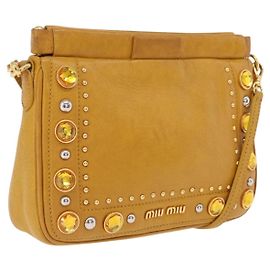 Miu Miu Madras Shoulder Bag Leather Yellow Gold