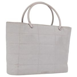 CHANEL Choco Bar Hand Bag Nylon Gris Plata CC
