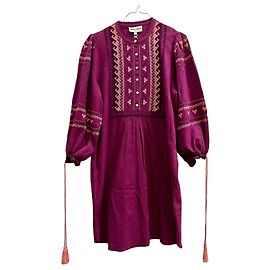 Antik Batik Vestido largo de algodón violeta con bordados étnicos