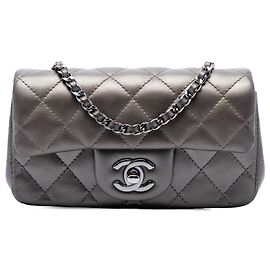 Chanel Gray Extra Mini Rectangular Classic Metallic Lambskin Single Flap