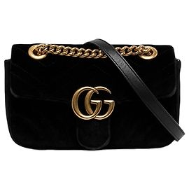 Gucci Borsa a tracolla Small GG Marmont in velluto matelassé nero