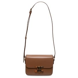 Céline Celine Bolsa Tiracolo Triomphe Teen em Pele de Bezerro Brilhante Castanha