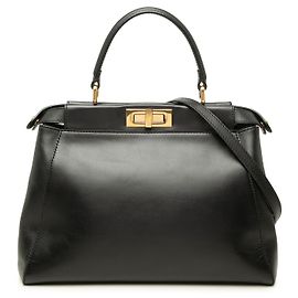 Fendi Peekaboo Iconic Satchel Tasche Medium aus glänzendem Nappa-Leder Schwarz