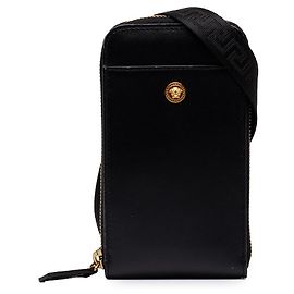 Versace Medusa Handy-Tasche Crossbody aus schwarzem Leder