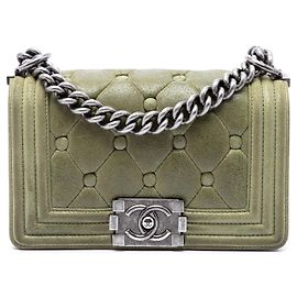 Chanel Green Small Quilted Calfskin Chesterfield Boy Flap