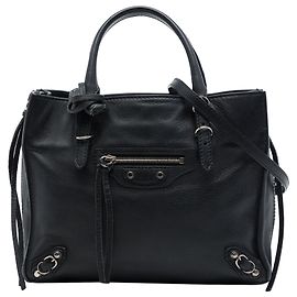 Balenciaga Mini Tote Papier A4 in pelle nera con chiusura a zip