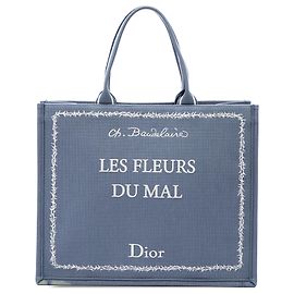 Dior Blue Large Embroidered Canvas Les Fleurs du Mal Book Tote