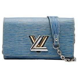 Portafoglio Twist on Chain Louis Vuitton Blue Epi Denim