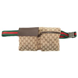 Borsello a cintura Gucci Beige GG Canvas Web con doppia tasca