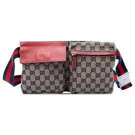 Borsello cintura Gucci Beige GG Canvas Web con doppia tasca