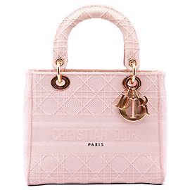 Dior Pink Medium Embroidered Canvas Cannage Lady D Lite
