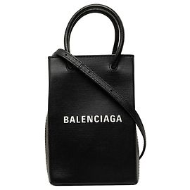 Balenciaga Porta telefono Mini Shopping Logo in pelle di vitello nera