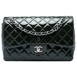 Chanel Green Jumbo Classic Patent Double Flap
