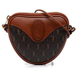 Autre Marque Saint Laurent Borsa a Tracolla Coeur Micro Le Monogramme in Tela Rivestita e Pelle Marrone