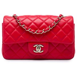 Chanel Red Mini Rectangular Classic Lambskin Single Flap