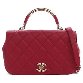 Chanel Red Small Quilted Lambskin Carry Chic Flap