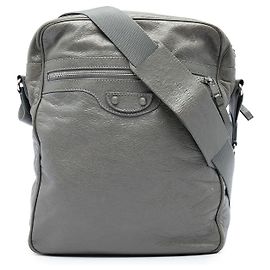 Balenciaga Borsa a Tracolla Motocross Classic Reporter in Pelle di Agnello Grigia