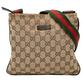 Borsa a tracolla Gucci in tela GG beige con fascia Web