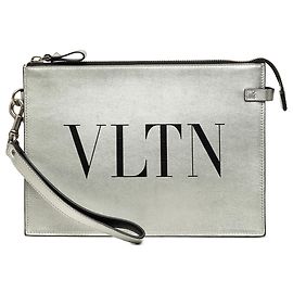 Clutch VLTN in pelle metallizzata argento Valentino